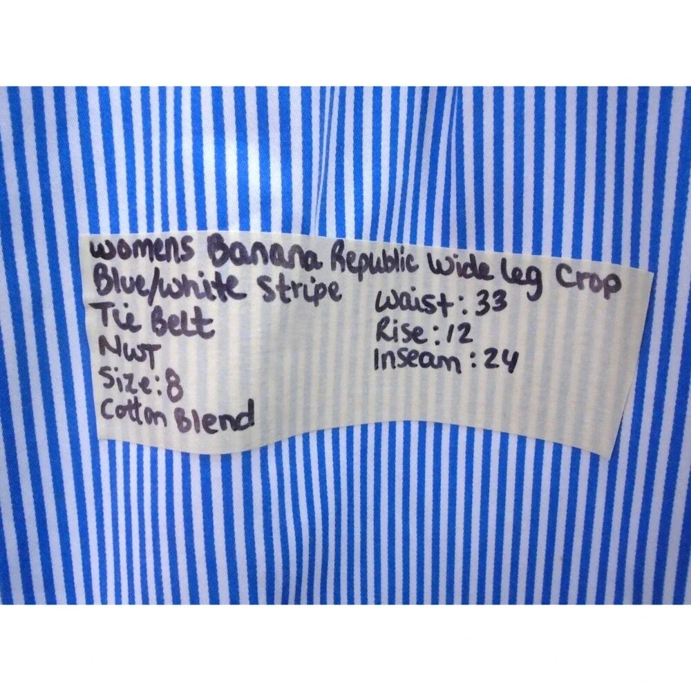 Banana Republic Size 8 Striped Tie Waist Boat Pants Wide Leg Blake Crop - Picture 4 of 9